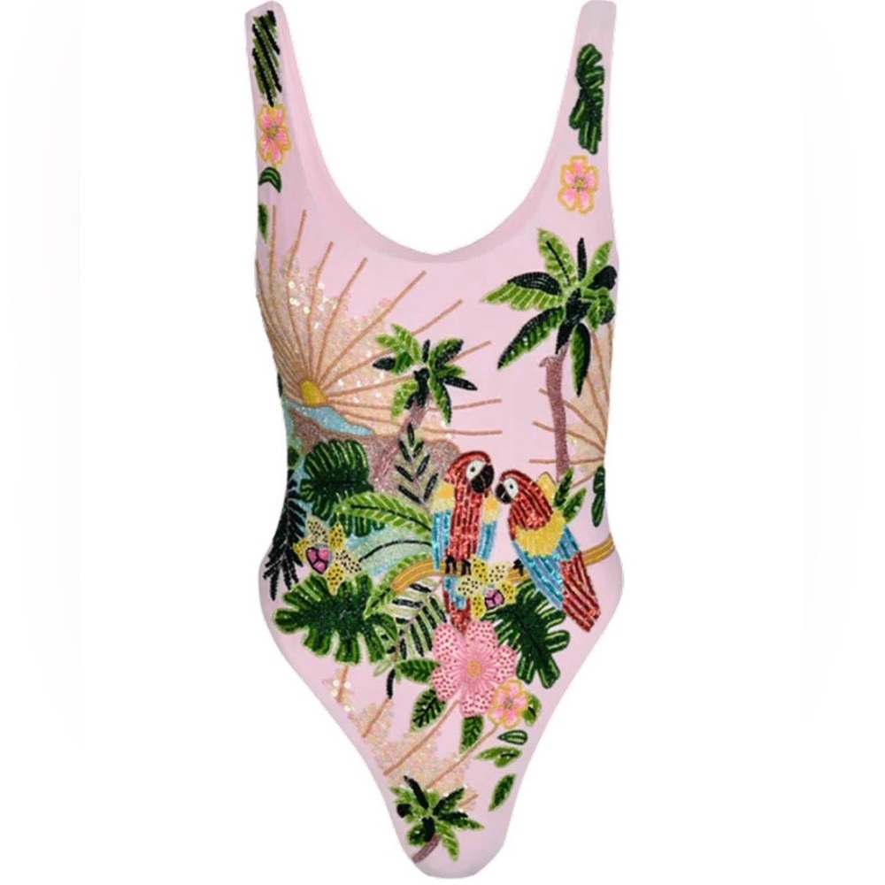 Maya swimsuit Pink Tropical Parrot One-Piece Swimsuit - Picture 3 of 9